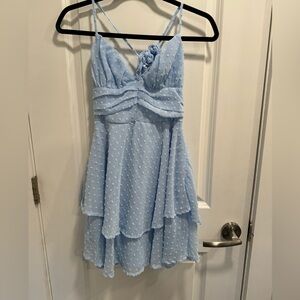Above knee, dotted, tie shoulder drawstring, summer dress. Never worn, New